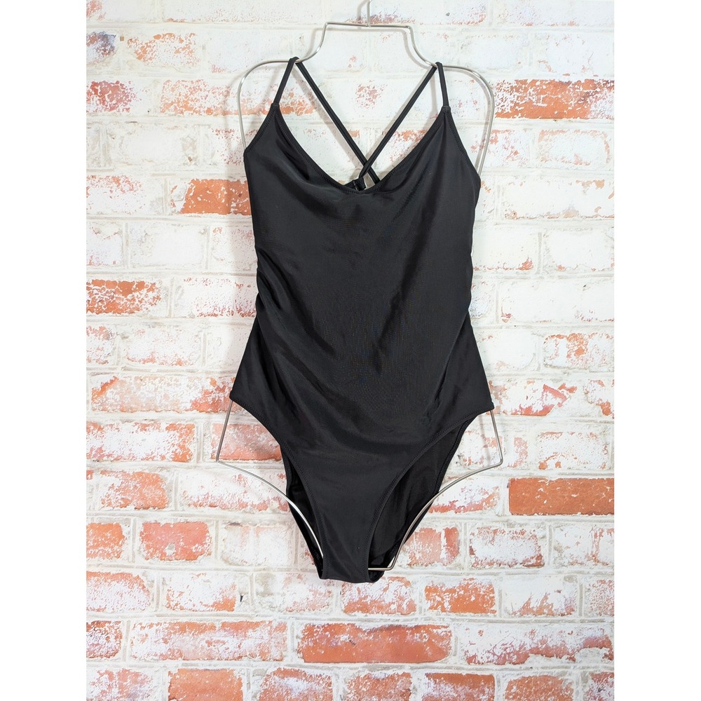 Aerie One Piece Swimsuit Women Large Black Lace Up Back Strappy Swimwear